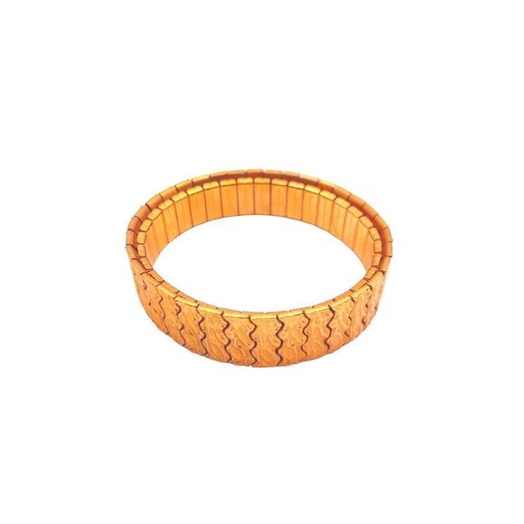 Copper Tone Wave Textured Stretch Bracelet - Picture 1 of 3